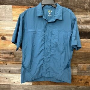 Mountain Hardwear Short Sleeve Button Down Shirt Mens Blue Nylon Vented Large